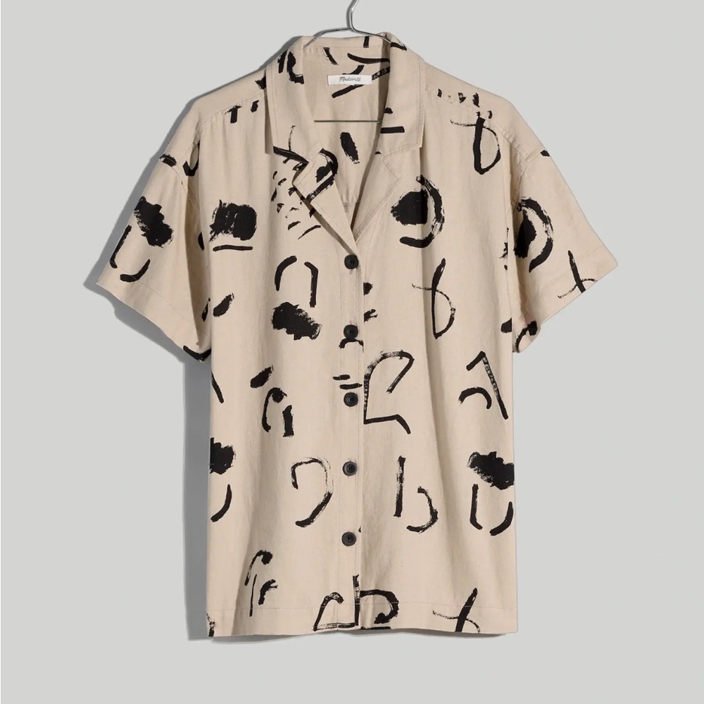 Madewell Cream and Black Abstract Button Down Shirt